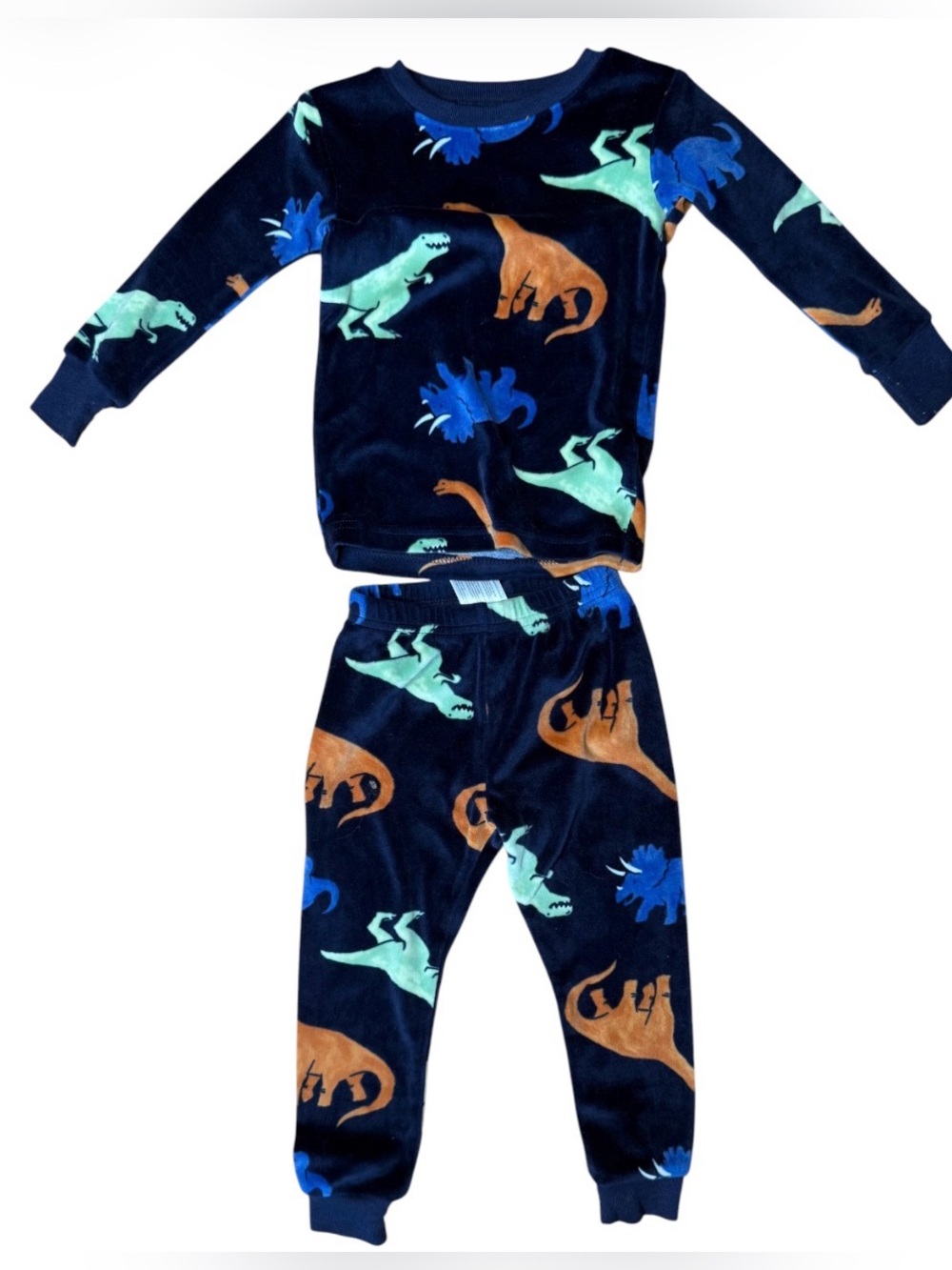 Carter's Navy Plush Fleece Pajama Set with Blue, Mint and Brown Dinosaurs